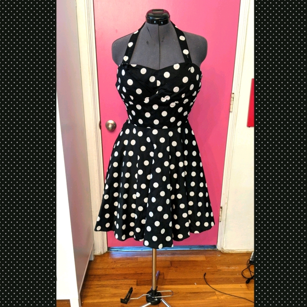 Black and White Polka Dot Halter Dress